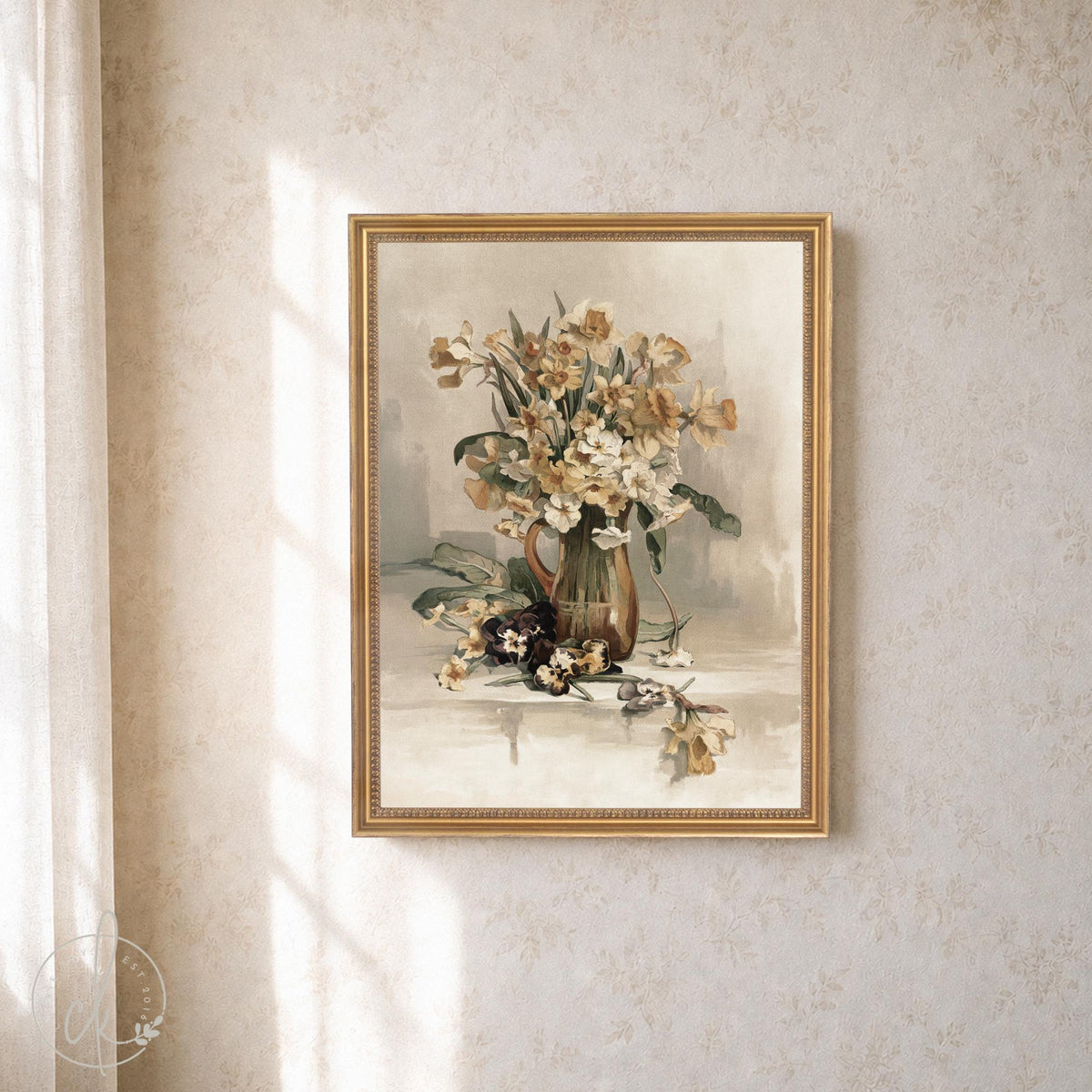 Daffodil Painting | Vintage Floral Wall Art | Framed Still Life Print | N199
