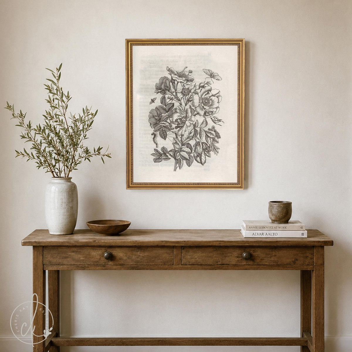 Vintage Flower Print | Framed Black & White Botanical Wall Art | N109