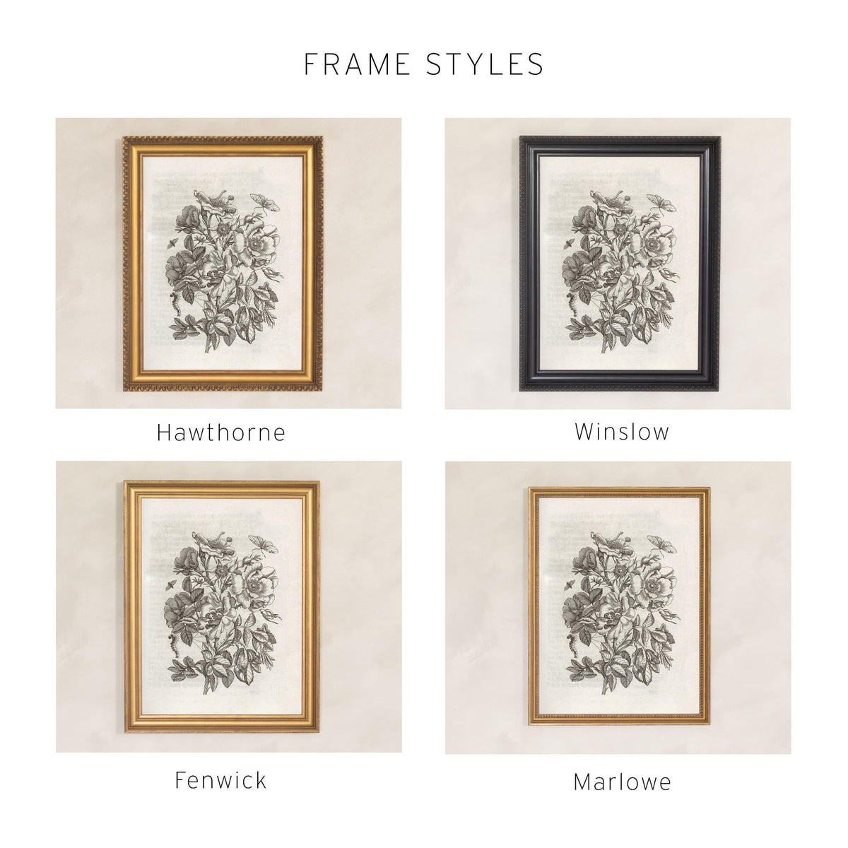 Vintage Flower Print | Framed Black & White Botanical Wall Art | N109