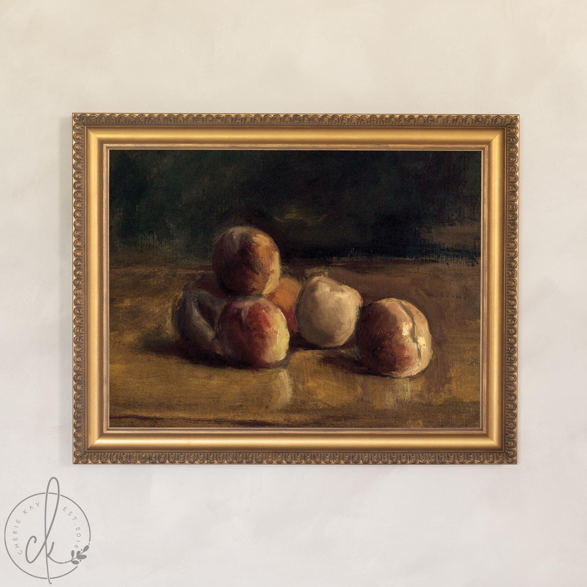 Fruit Still Life Painting | Framed Vintage Kitchen Wall Art | Antique Peach Canvas Print | N26