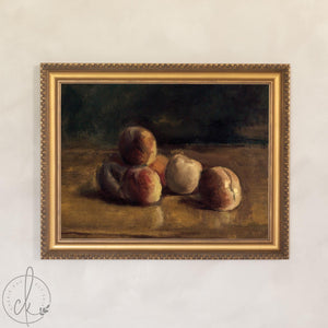 Fruit Still Life Painting | Framed Vintage Kitchen Wall Art | Antique Peach Canvas Print | N26