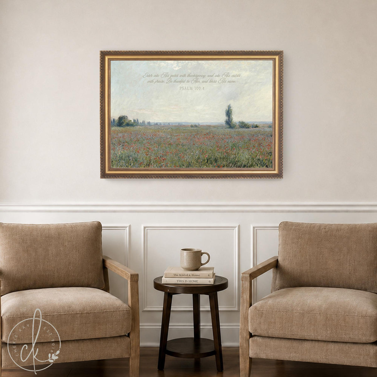 Impressionist Landscape Art | Claude Monet Poppy Field | Psalm 100:4 | N113