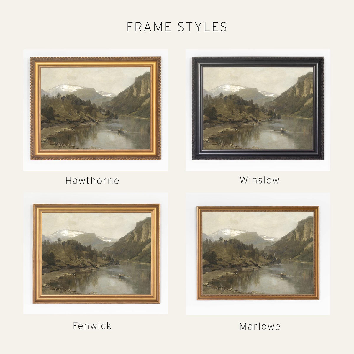 Large Vintage Landscape Wall Art | Framed Mountain River Painting | N90