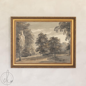 Moody Landscape Wall Art | Large Framed Woodland Canvas Print | Neutral Living Room Decor | N21