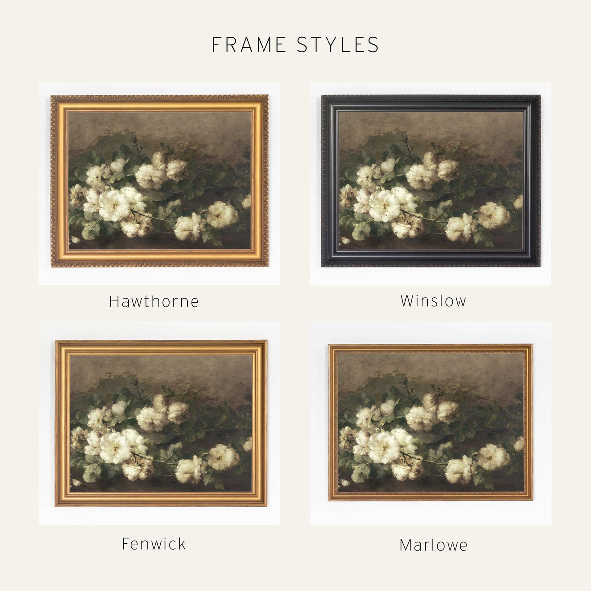 Vintage Floral Art Print with Frame | Large Framed Flower Painting | N2