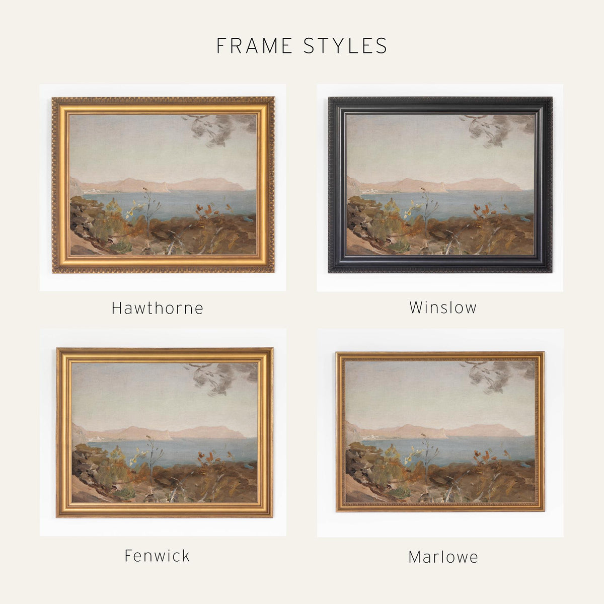 Coastal Wall Art | Vintage Mediterranean Seascape | Gold Framed Oil Painting | N102