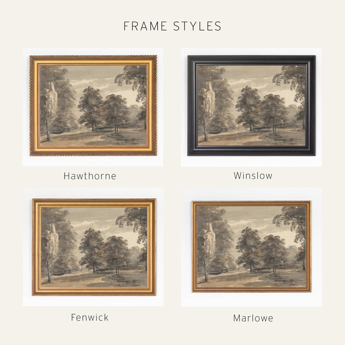 Moody Landscape Wall Art | Large Framed Woodland Canvas Print | Neutral Living Room Decor | N21
