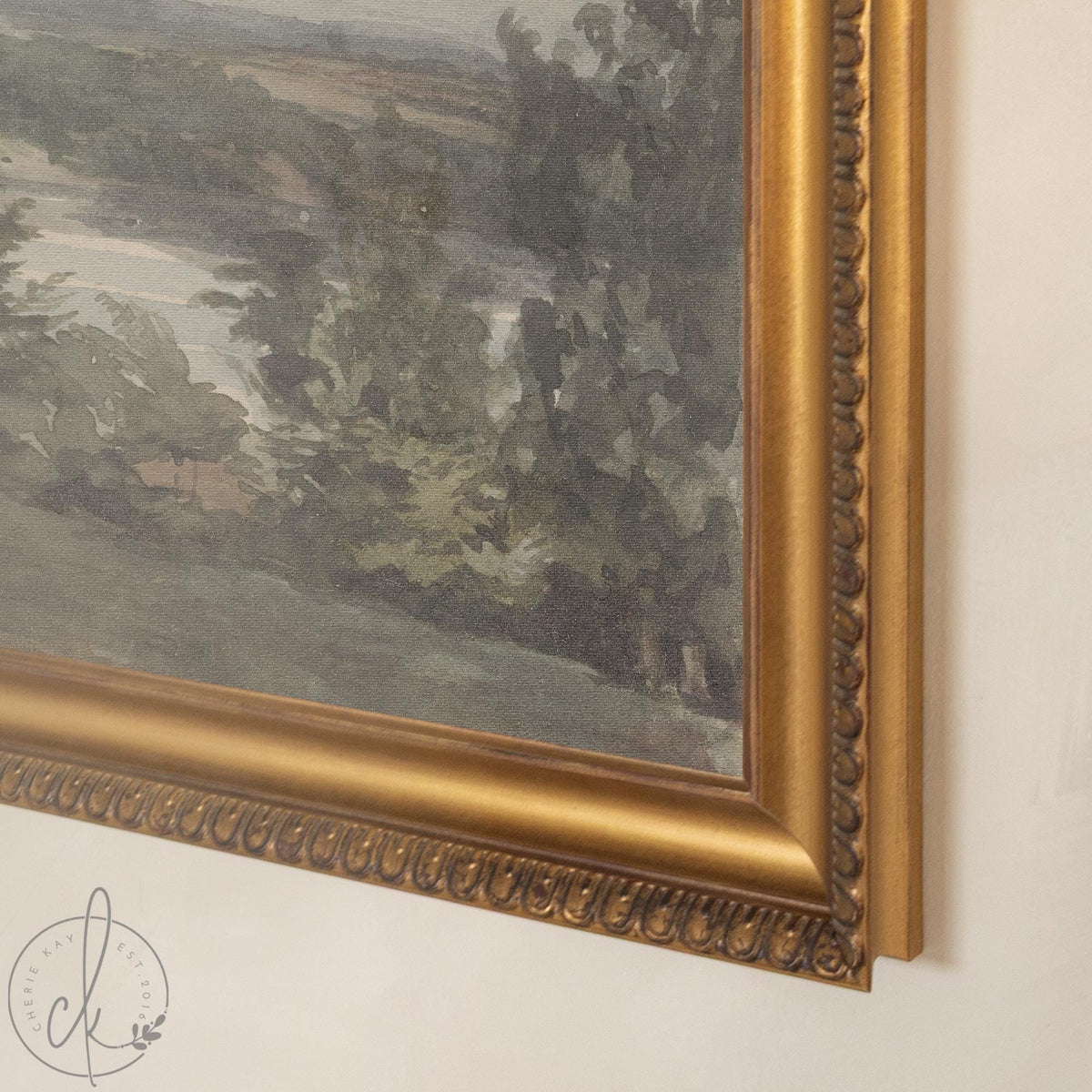 Vintage Mountain Landscape Painting | Framed Canvas Wall Art in Ornate Gold Frame | N33
