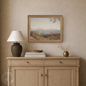 Coastal Wall Art | Vintage Mediterranean Seascape | Gold Framed Oil Painting | N102