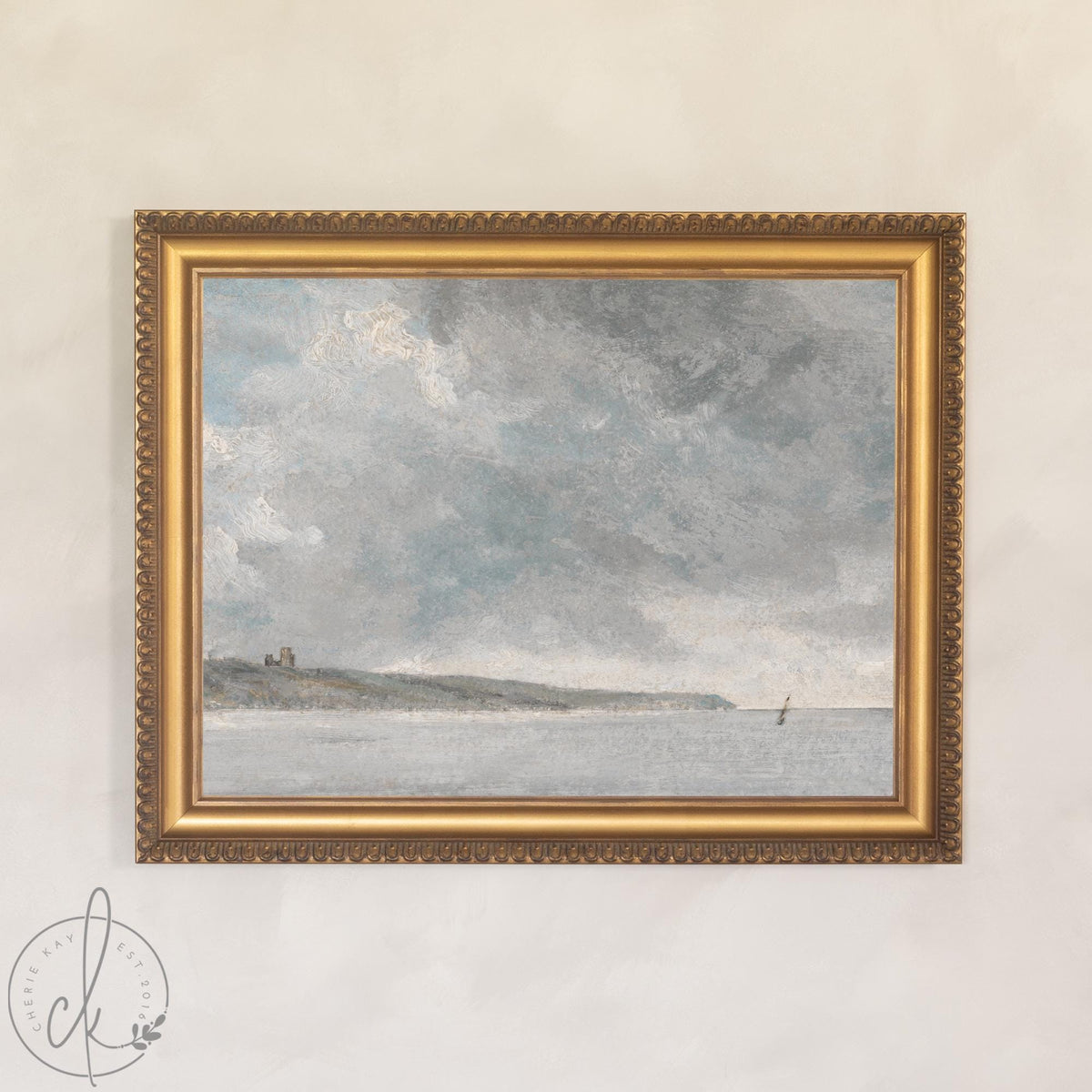 Framed Nautical Wall Decor | Coastal Seascape Painting with Sailboat | N19