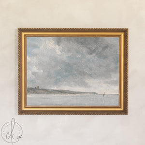 Framed Nautical Wall Decor | Coastal Seascape Painting with Sailboat | N19
