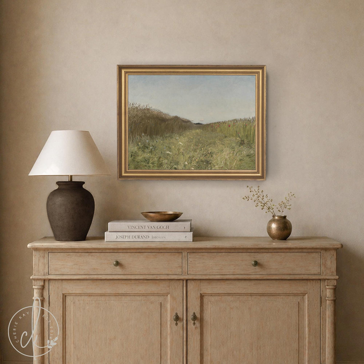Framed Landscape Art | Countryside Meadow Painting | Large Nature Wall Decor | N95