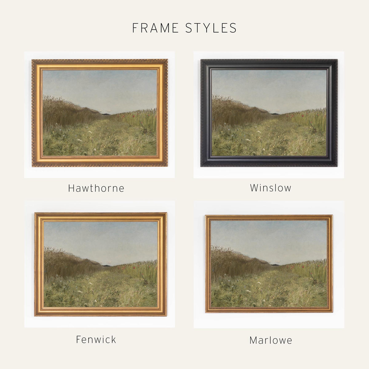 Framed Landscape Art | Countryside Meadow Painting | Large Nature Wall Decor | N95