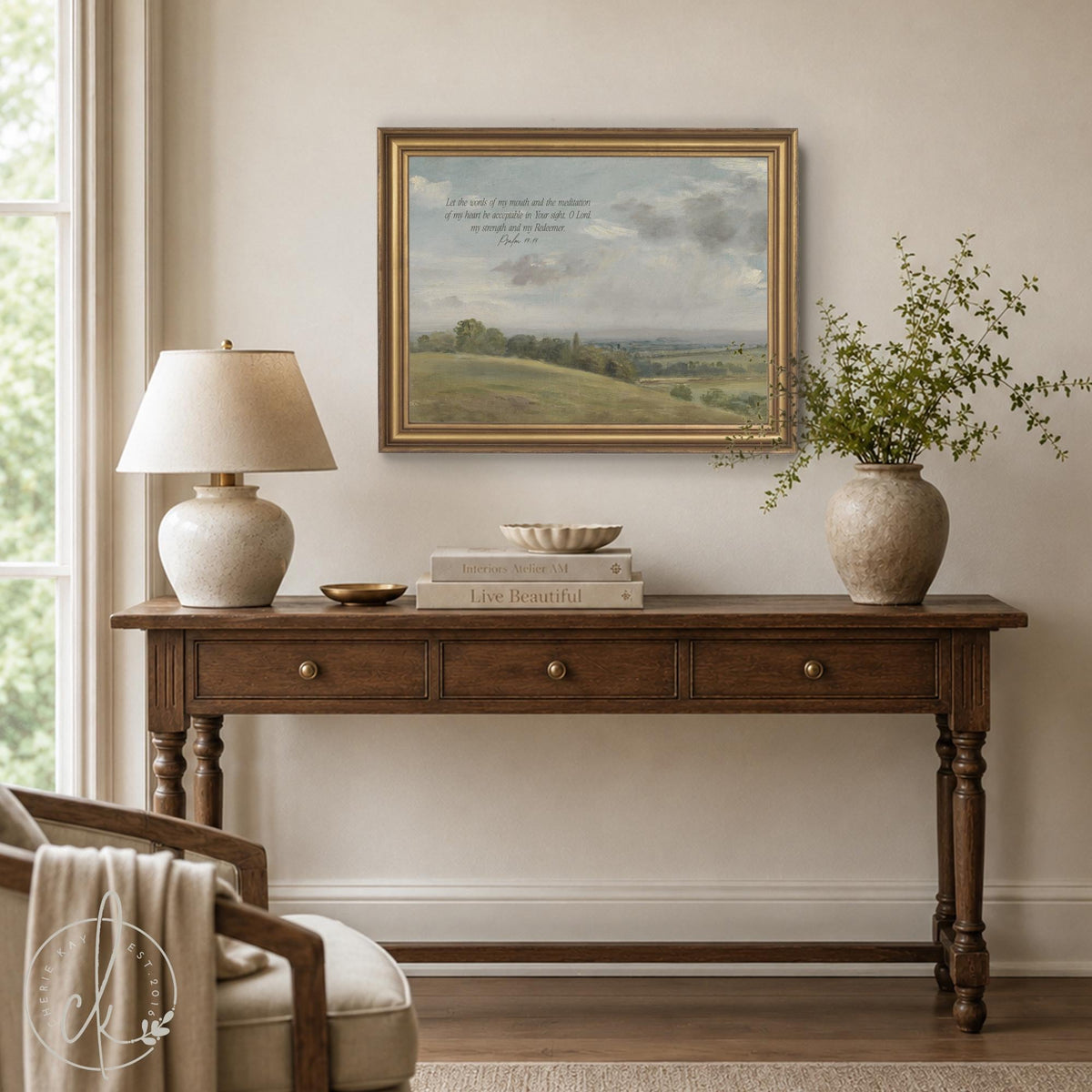 Framed Landscape Wall Art | Psalm 19:14 Scripture Print | Christian Home Decor | N93