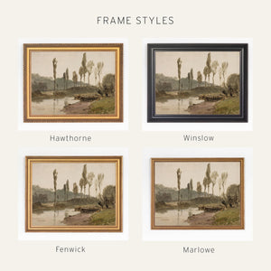 Framed Wall Art Living Room | Vintage River Landscape in Ornate Gold Frame | Large Antique Wall Decor | N66