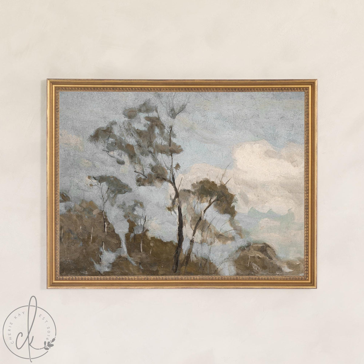 Framed Landscape Art | Vintage Tree Painting in Ornate Gold Frame | Large Canvas Wall Art | N76