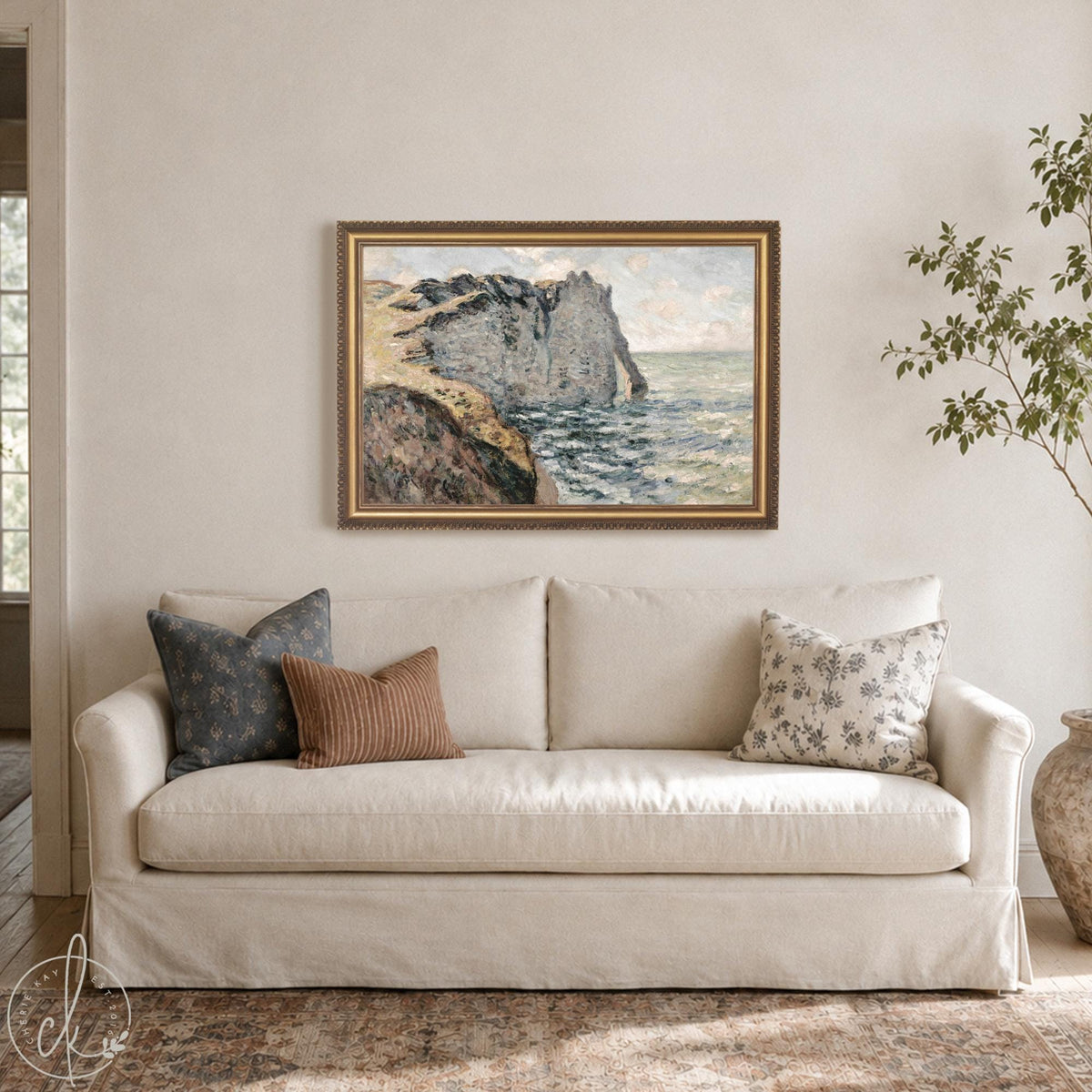 Monet Ocean Painting | Coastal Wall Art | Framed Canvas Print | Cliff of Aval Étretat | N212