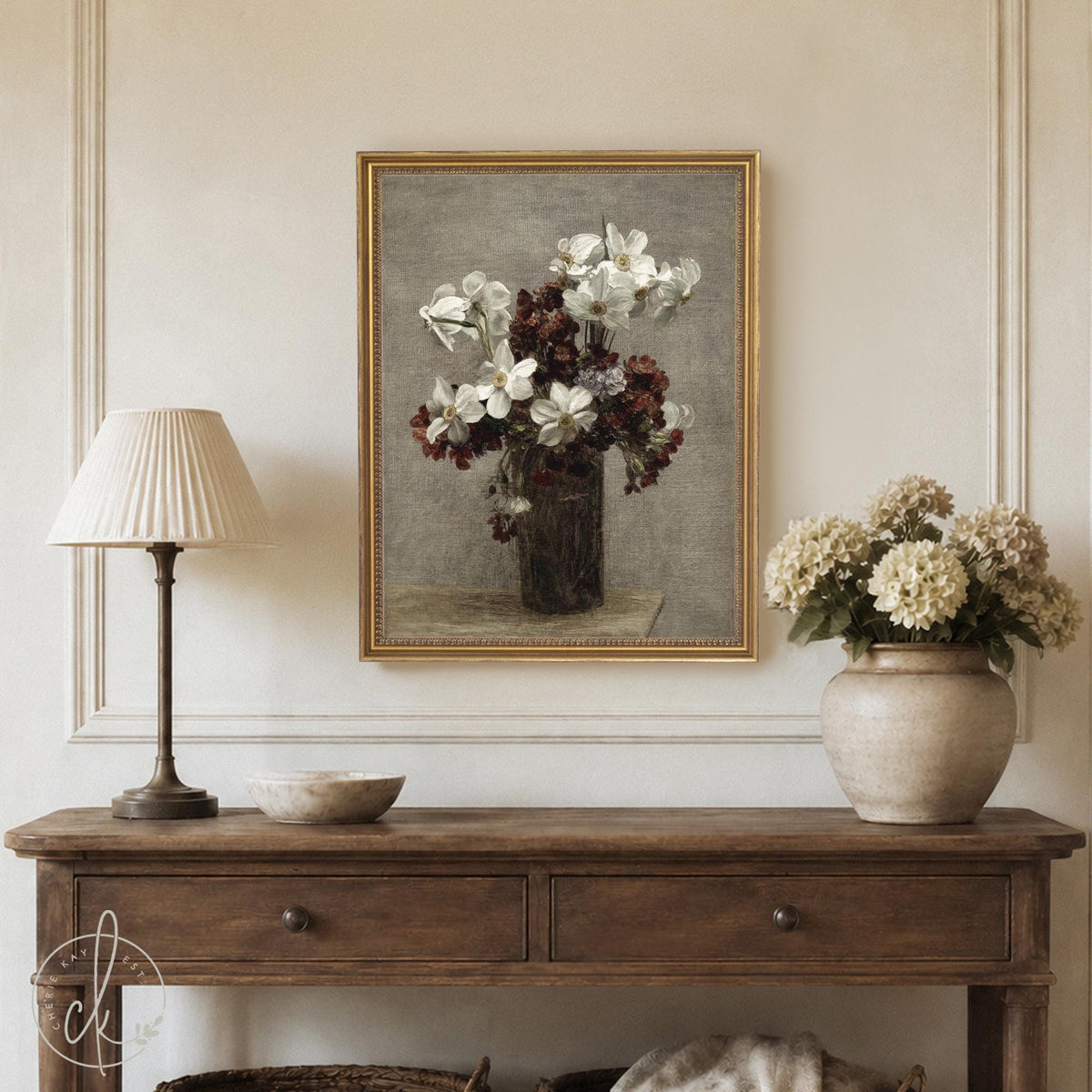 Vintage Floral Wall Art | Framed Flower Canvas | N97