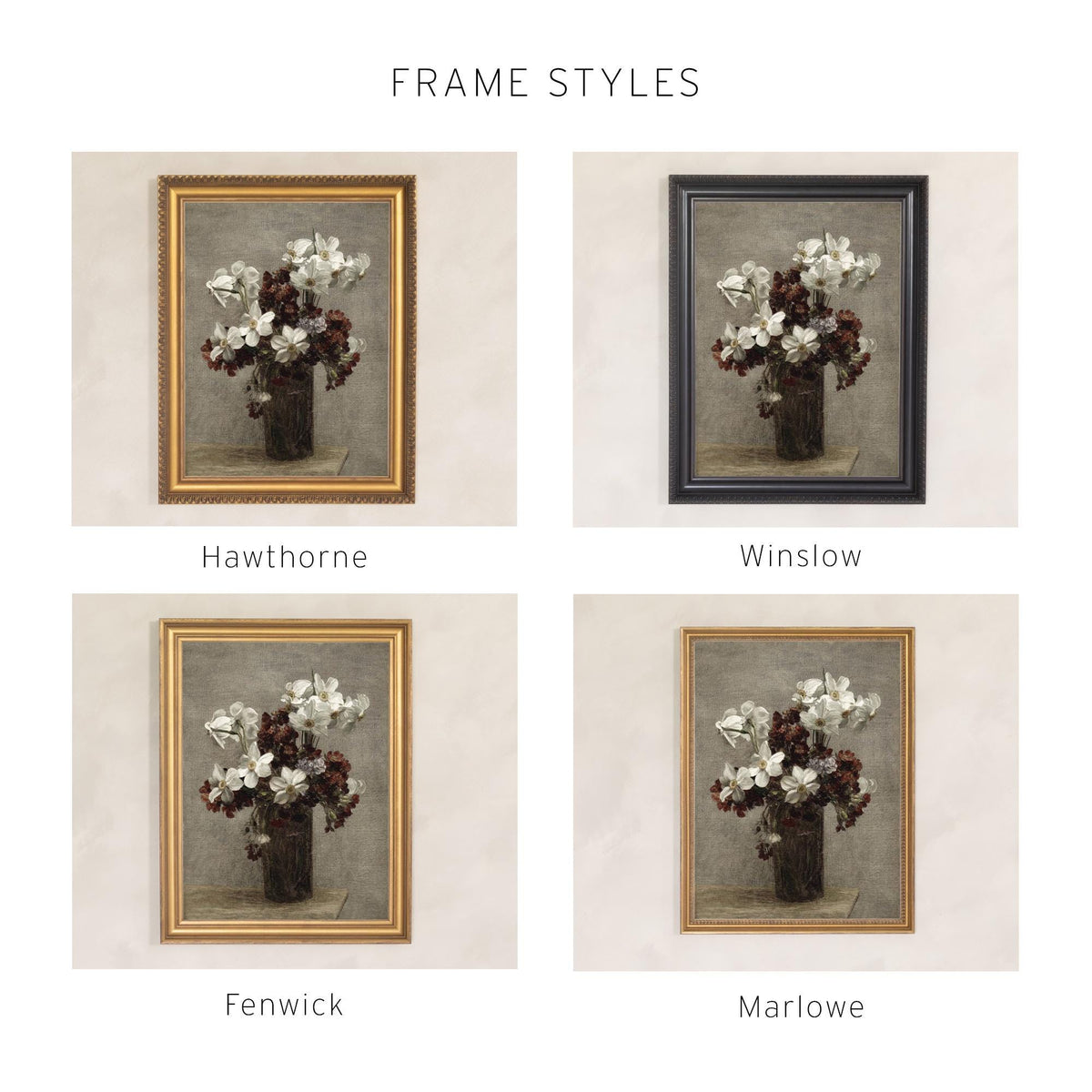 Vintage Floral Wall Art | Framed Flower Canvas | N97