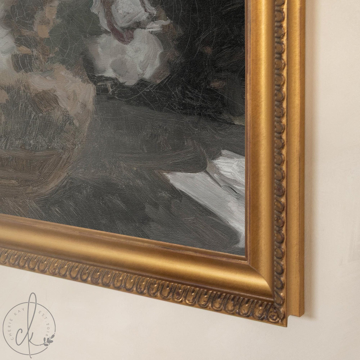 Moody Floral Painting | Framed Vintage Still Life Wall Art | White Roses | N124