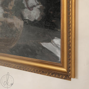 Moody Floral Painting | Framed Vintage Still Life Wall Art | White Roses | N124