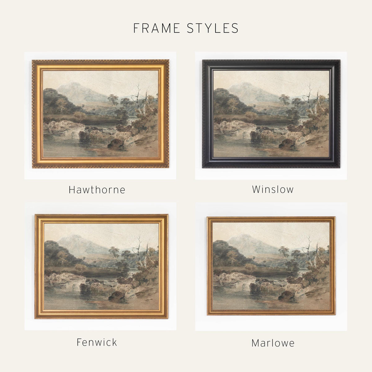 Vintage Framed Wall Art | Neutral Mountain Wall Art | N44