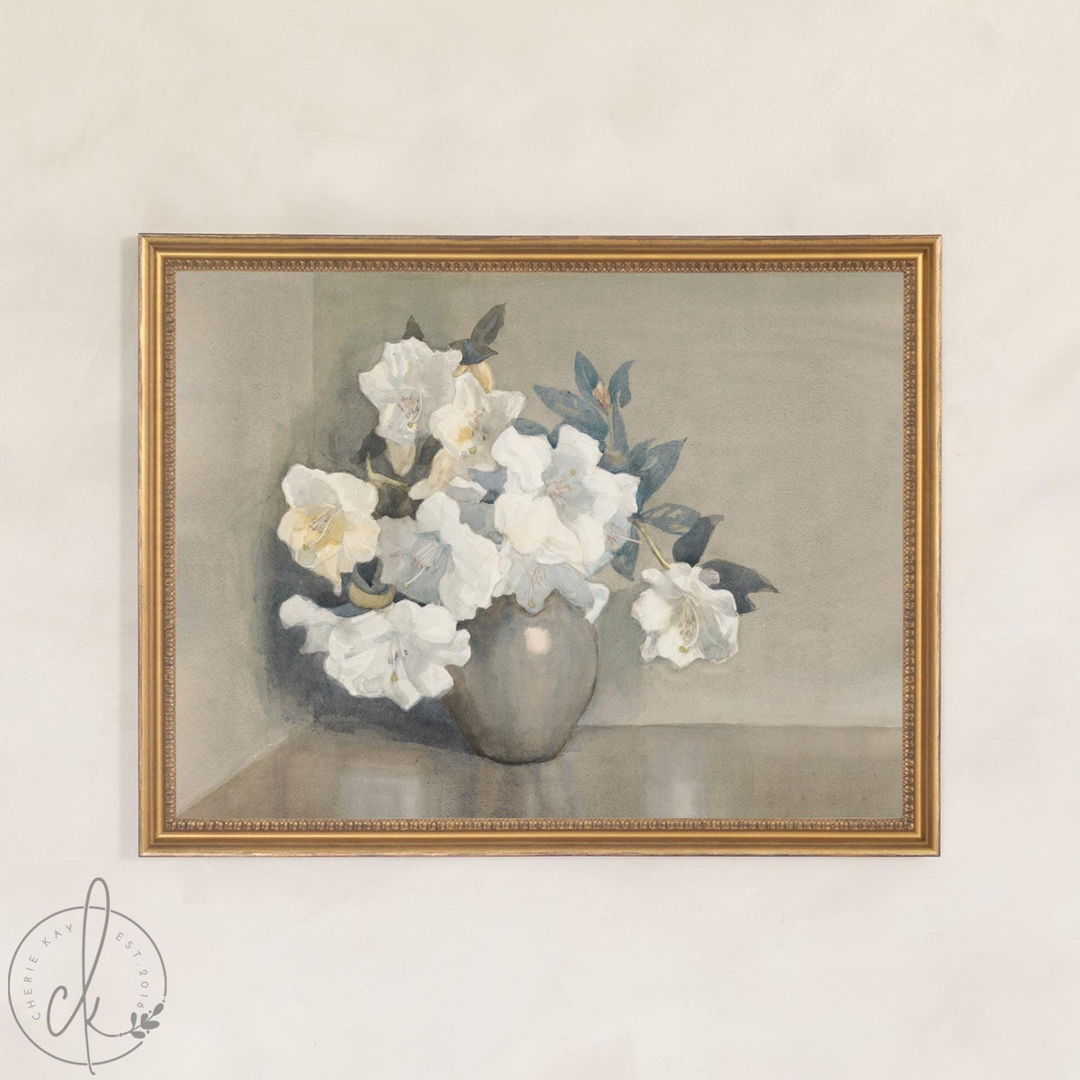 Vintage Floral Wall Art | Framed White Flower Still Life Print | N245