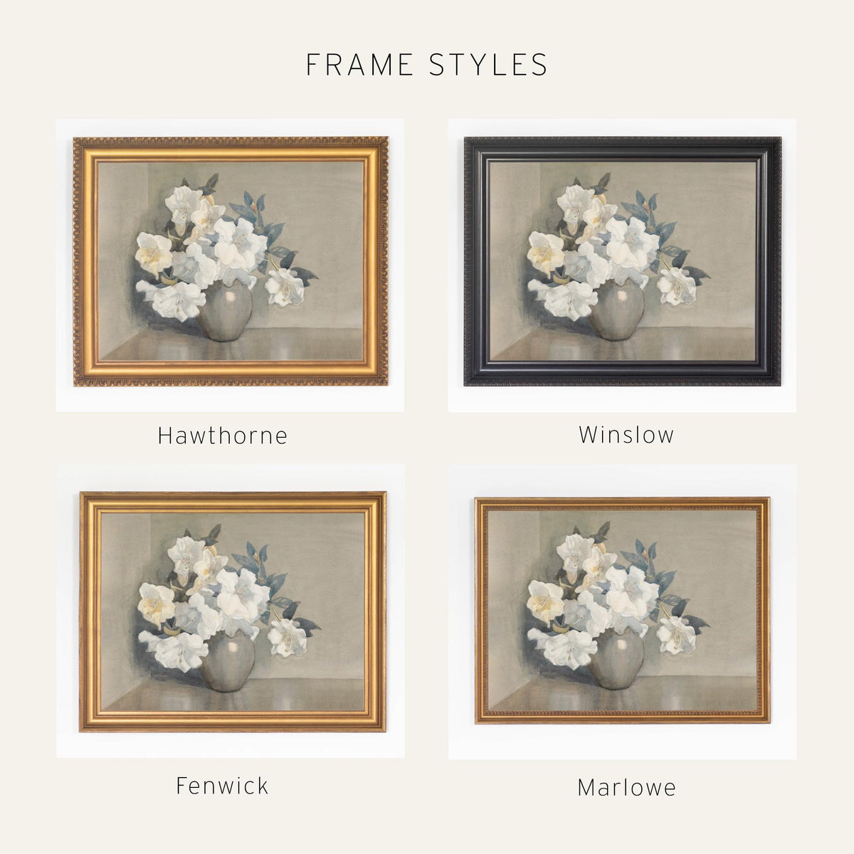 Vintage Floral Wall Art | Framed White Flower Still Life Print | N245