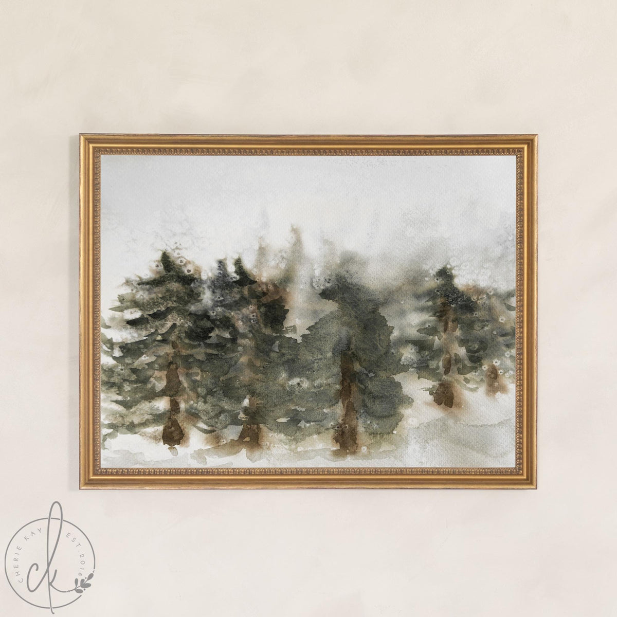 Christmas Wall Art | Winter Watercolor Landscape | Framed Pine Tree Decor | N200