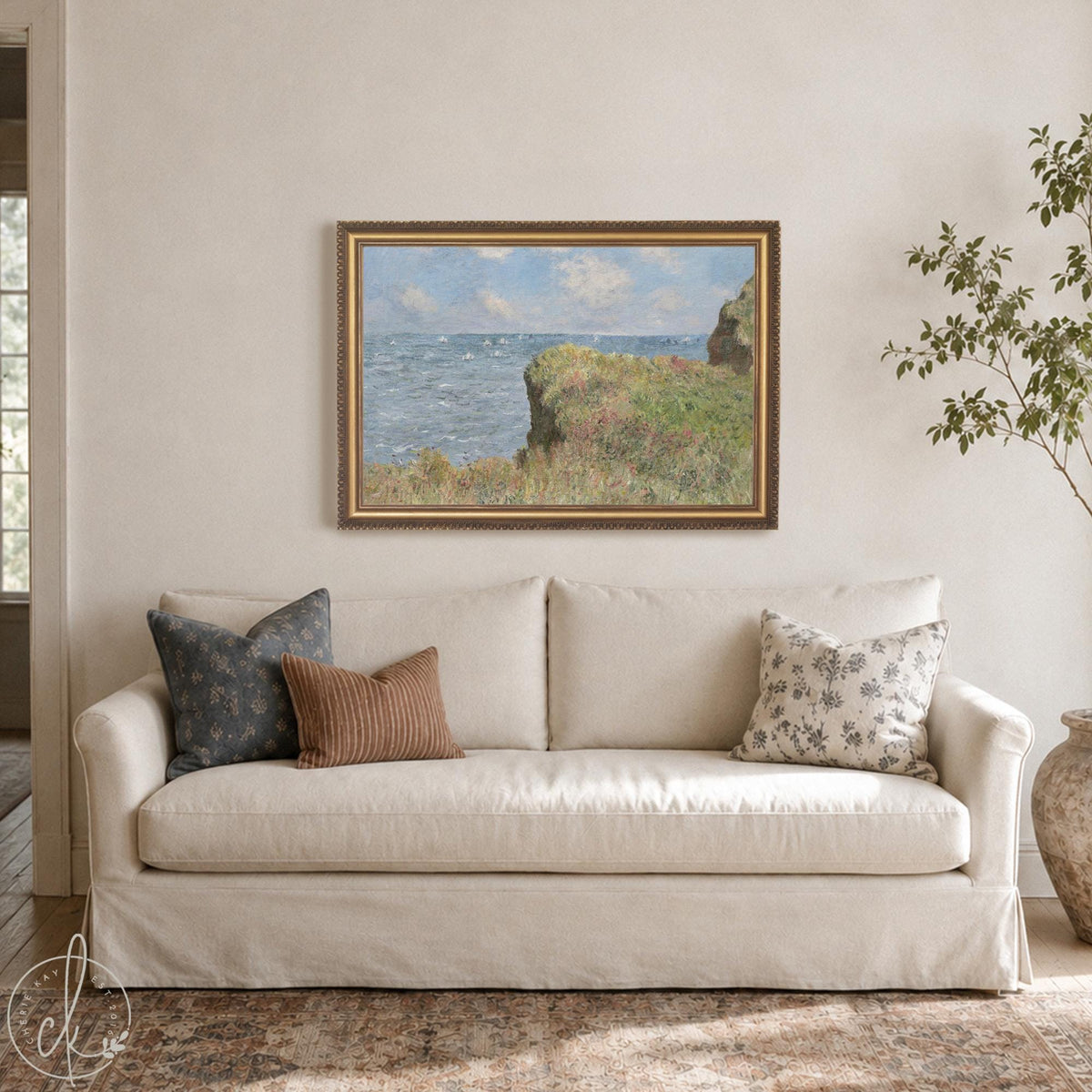 Seascape Wall Art | Monet Cliff Walk at Pourville | Gold Framed Impressionist Print | N100