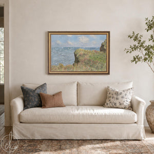 Seascape Wall Art | Monet Cliff Walk at Pourville | Gold Framed Impressionist Print | N100