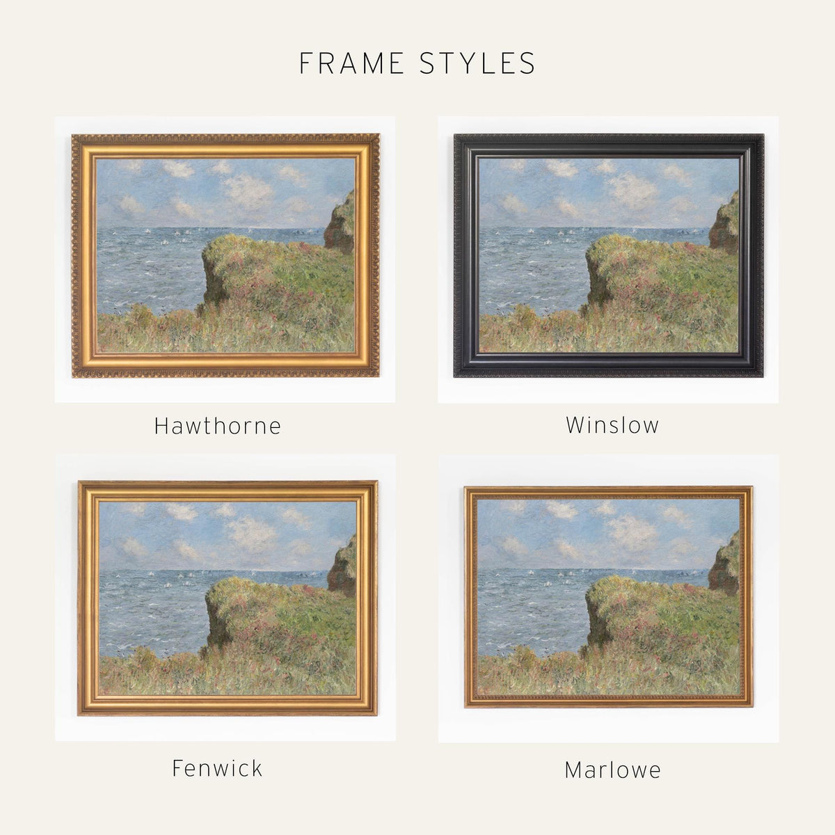 Seascape Wall Art | Monet Cliff Walk at Pourville | Gold Framed Impressionist Print | N100