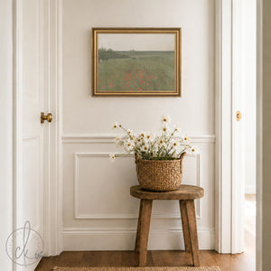 Poppy Field Painting | Large Framed Vintage Landscape Wall Art | N39