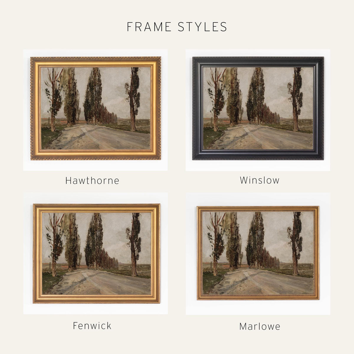 European Landscape Art | Gold Framed Vintage Painting | Country Landscape Wall Decor | N48