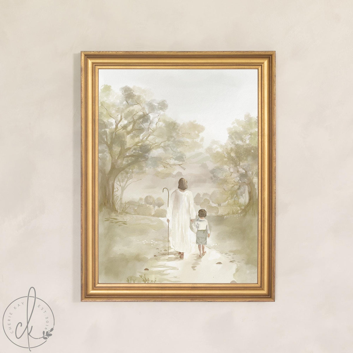 Christian Nursery Decor | Jesus Walking with Child Wall Art | Memorial Gift | N205