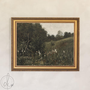 Vintage Landscape Painting | Wildflower Meadow in Ornate Gold Frame | N86