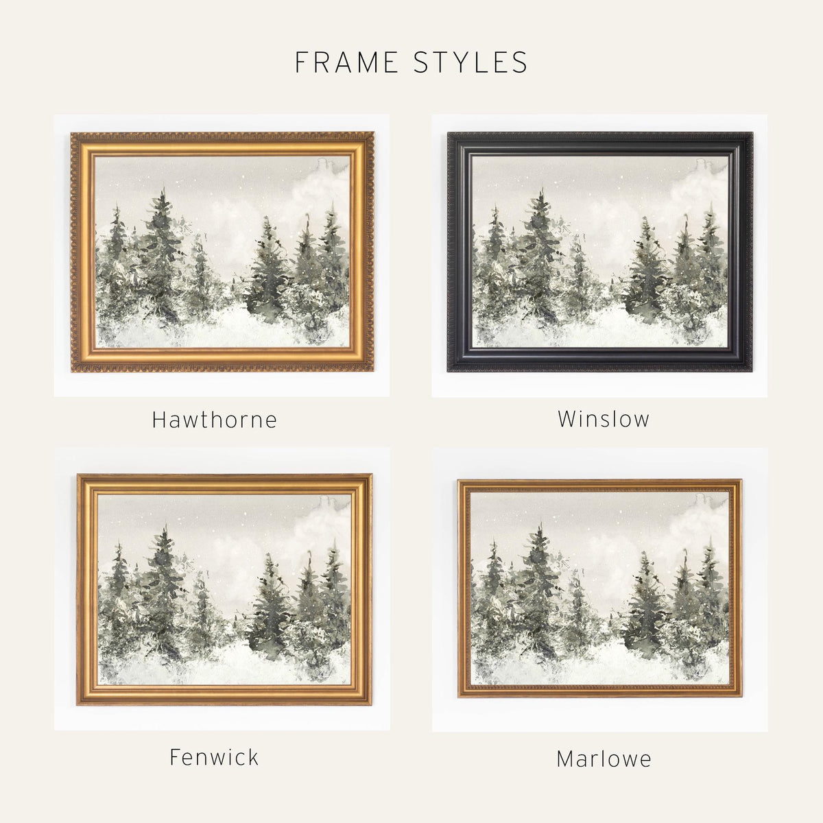 Winter Landscape Painting | Neutral Christmas Wall Decor | Framed Snowy Forest Art | N103