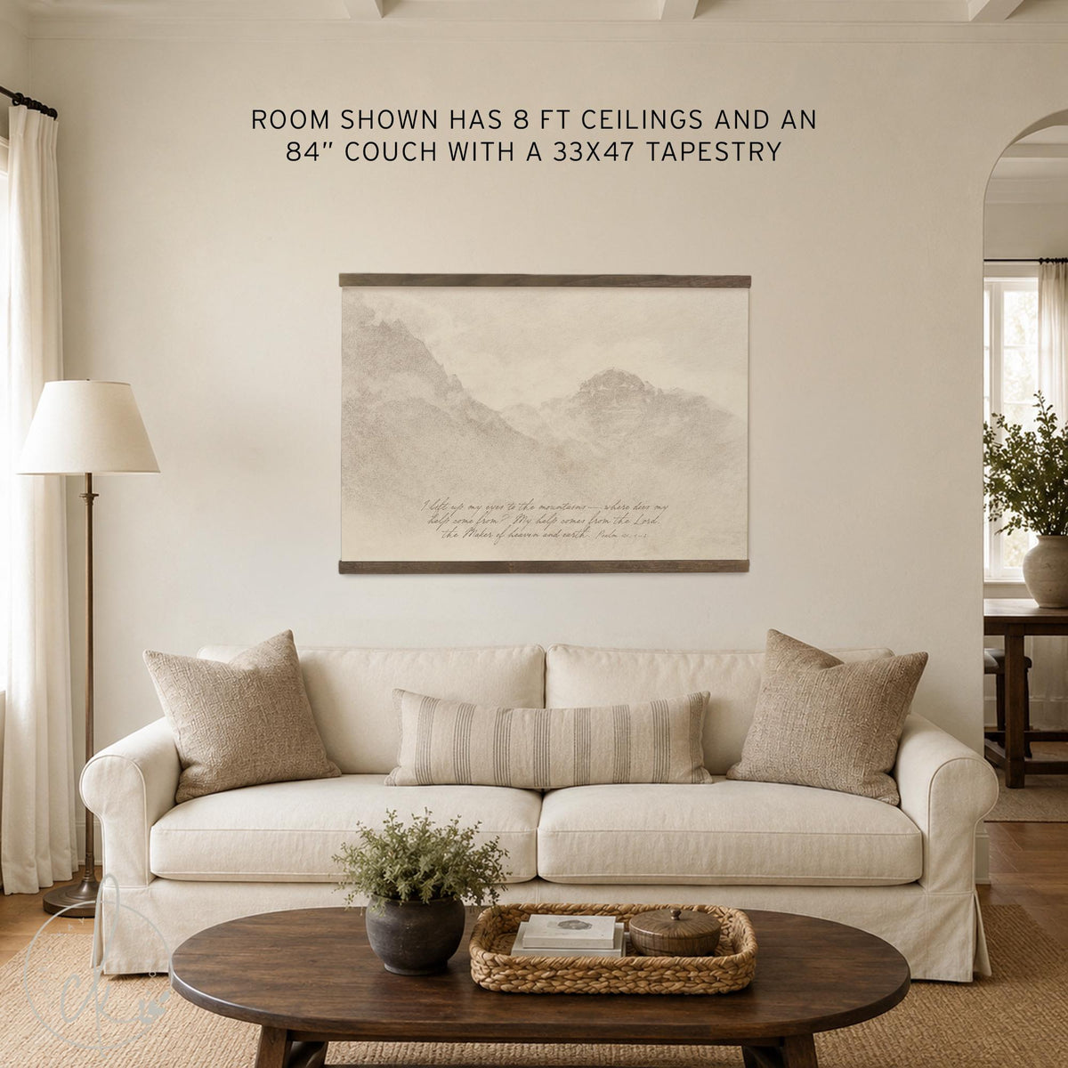 Christian Canvas Wall Art | Psalm 121 Mountain Landscape | Large Scripture Tapestry | T121