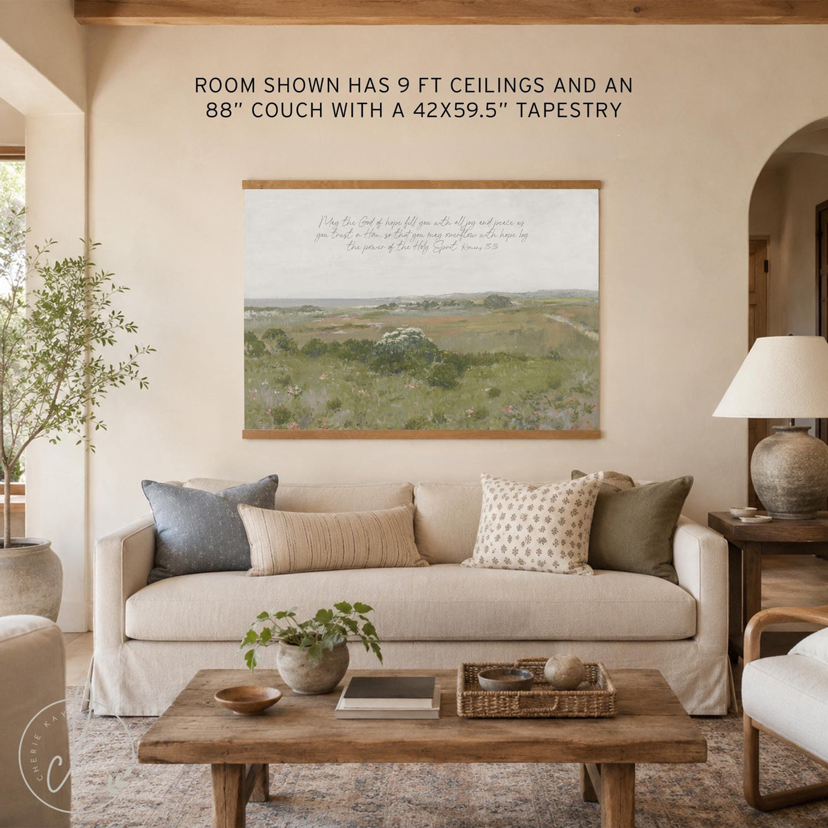 Scripture Wall Hanging | Romans 15:13 Christian Canvas Tapestry | Large Landscape Wall Art | T125