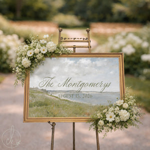 Coastal Wedding Decor | Personalized Last Name Sign | Framed Vintage Beach Painting | N62