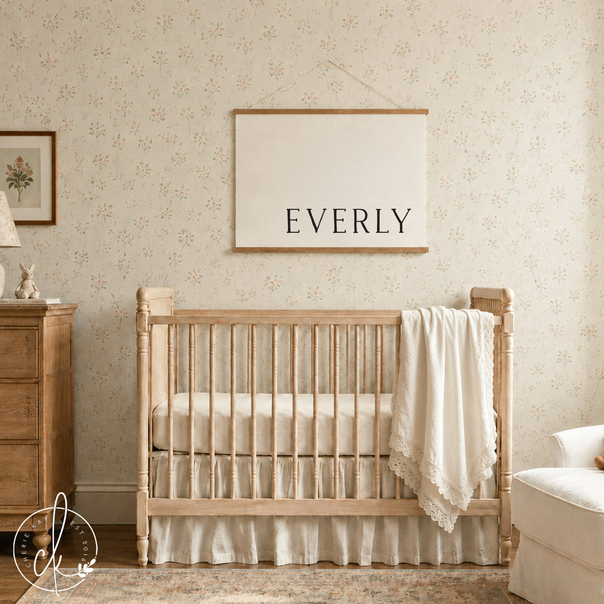 Custom Nursery Decor | Personalized Name Canvas Banner | Baby Wall Art for Kids Room | Everly