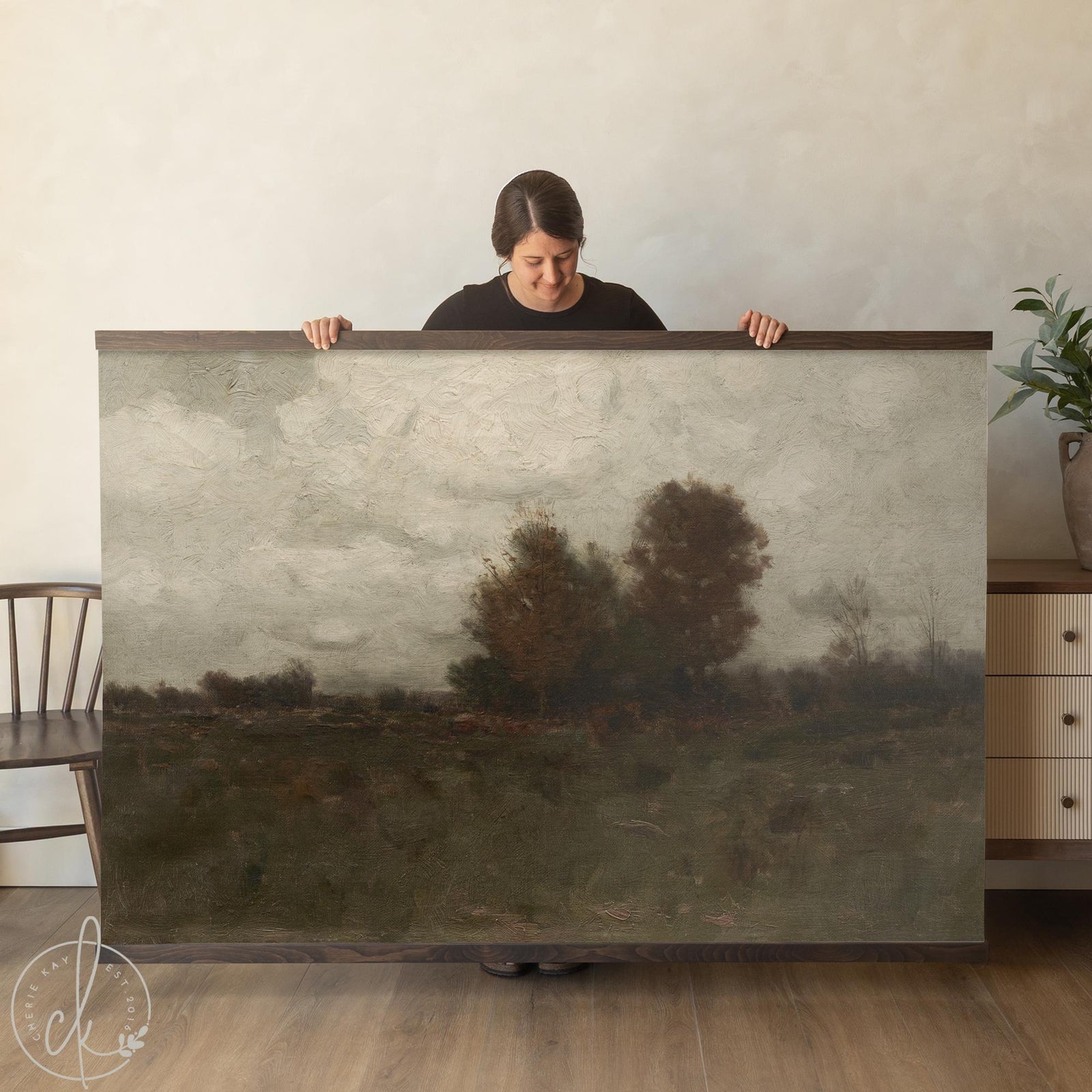 Fall landscape wall art tapestry with moody autumn scene, large wall hanging for living room or entryway