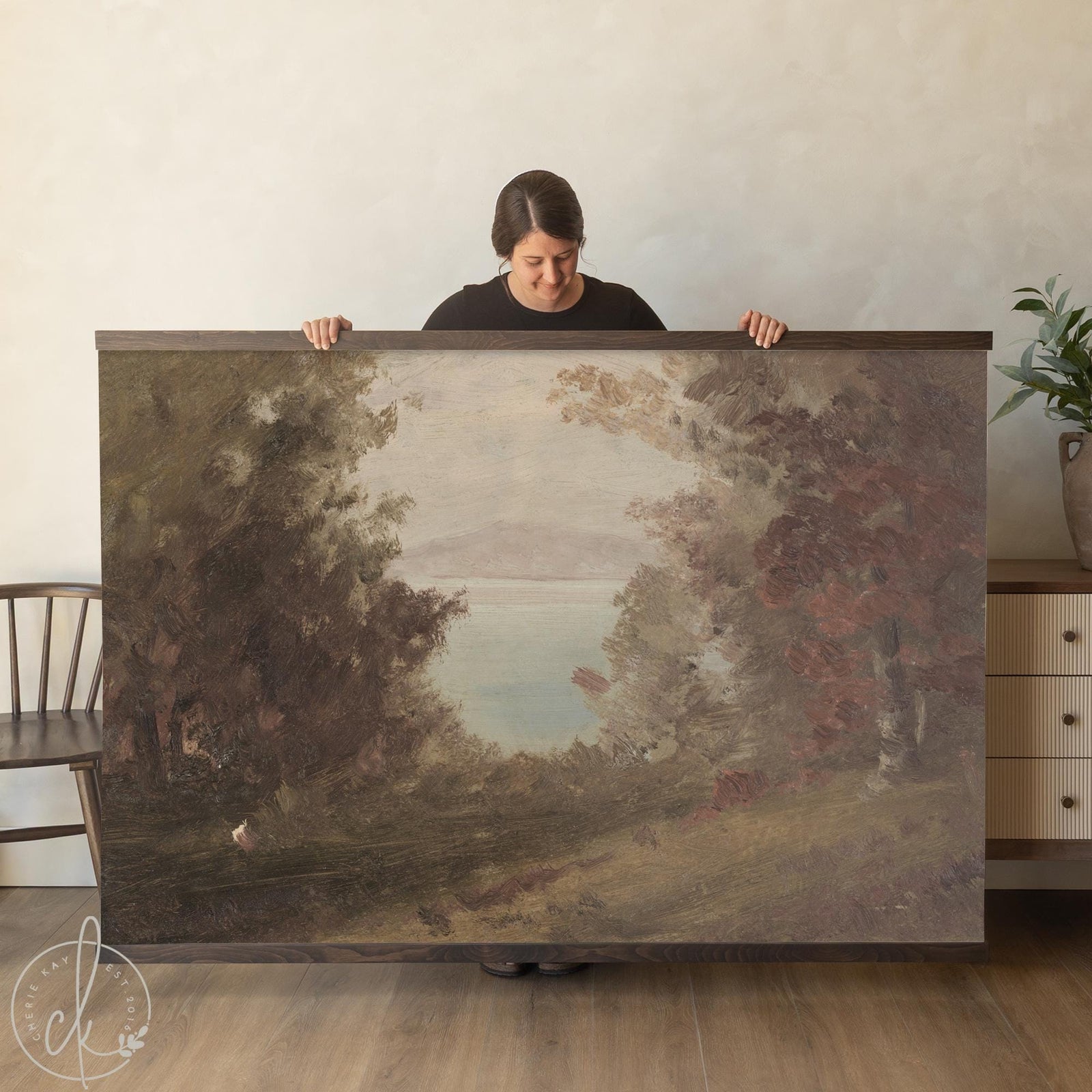 Extra large fall scene painting wall art, oversized autumn landscape canvas for living room decor