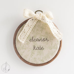 Newborn Name Sign | Embroidered Hoop Art | Nursery Wall Decor | E1