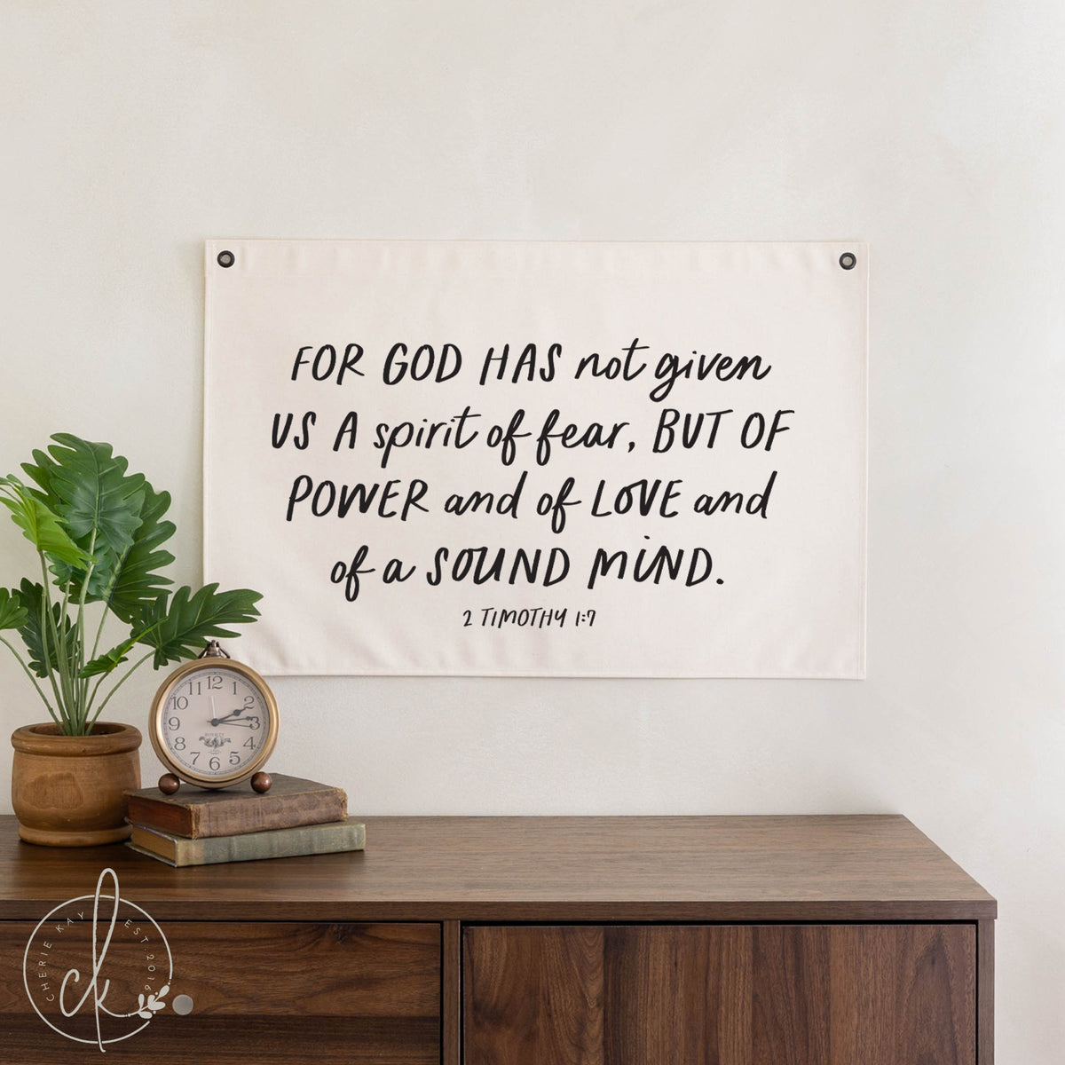 Inspirational Bible Verse Canvas Flag | 2 Timothy 1:7