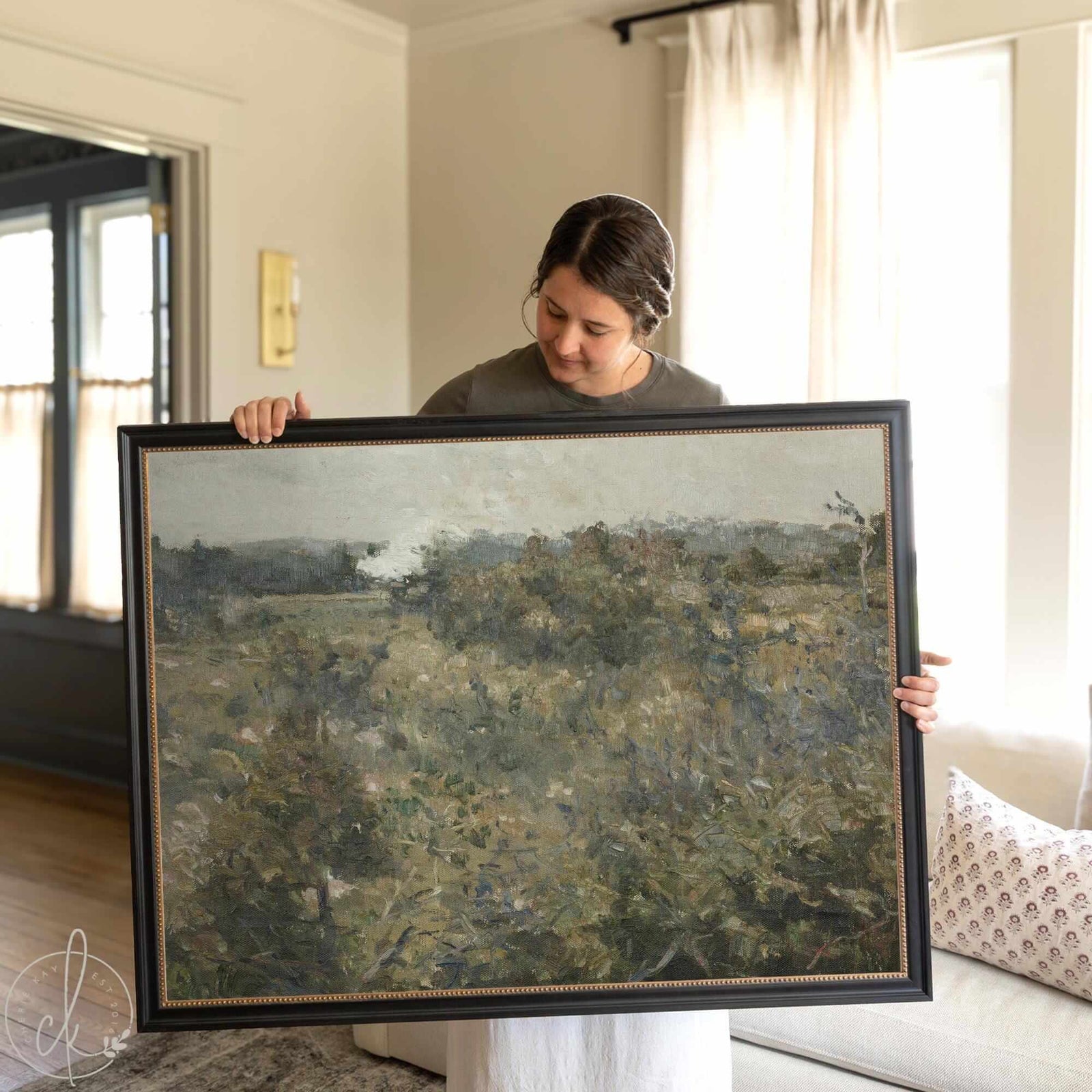 Framed Wall Artwork | Vintage Field Painting | Landscape Painting Canvas Print | Neutral Wall Art | Large Living Room Art | N64