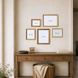 Antique Gold Picture Frame Set of 5 | Empty Ornate Frames for Your Own Art or Photos | Backboard & Acrylic, 6x8 to 11x14