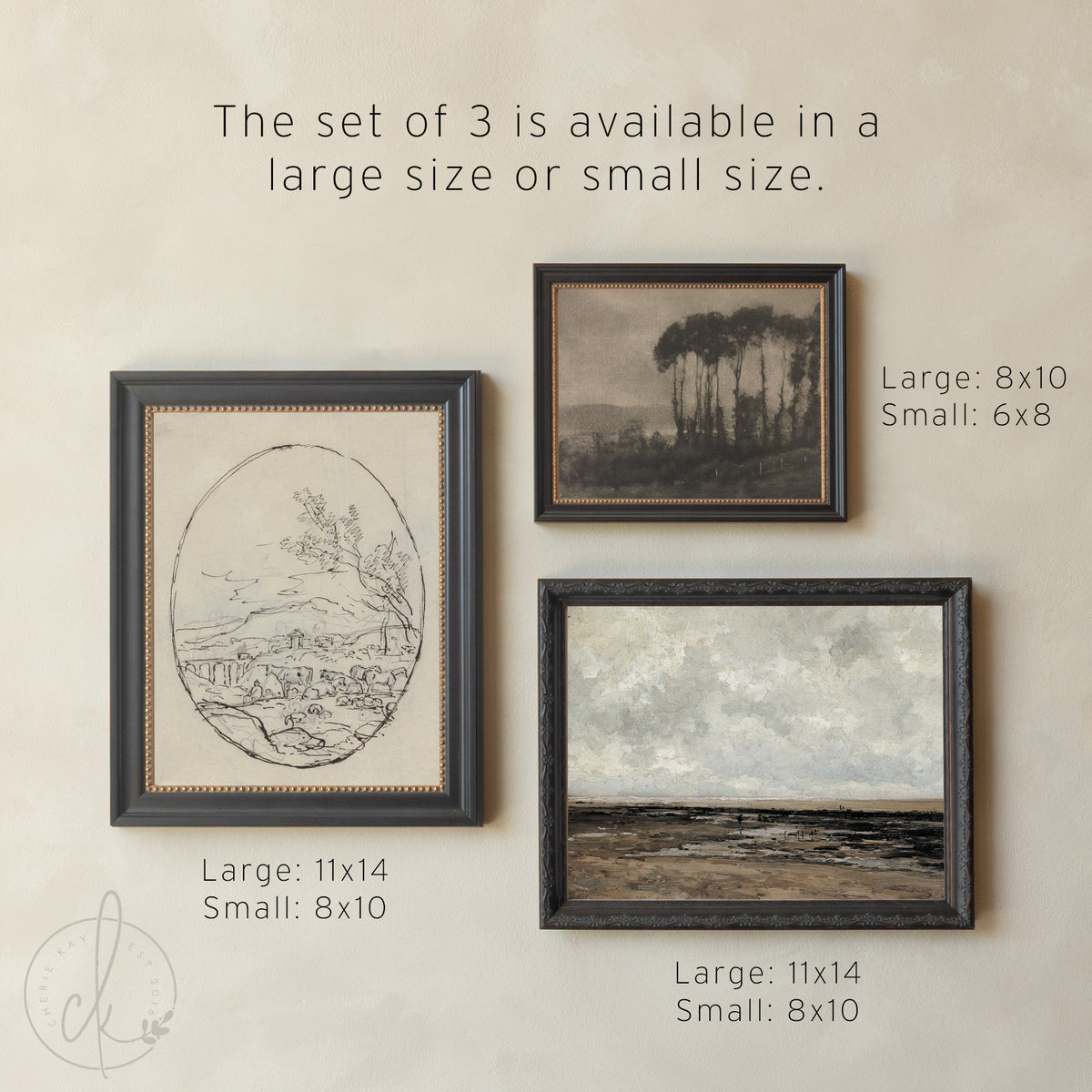 Vintage Framed Gallery Wall Set of 5 | Neutral Landscape Art Prints | Antique Gold Wall Decor | G17