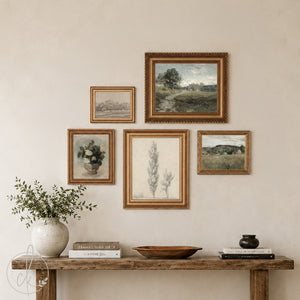 Vintage Landscape Prints | 5 Gallery Wall Prints in Ornate Gold Frames | Hallway and Living Room Wall Art | G22-1