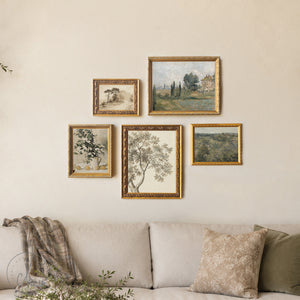 Picture Collage Wall Canvas Prints | Gold Framed Vintage Artwork | Over the Sofa Art Set of 5 | G23